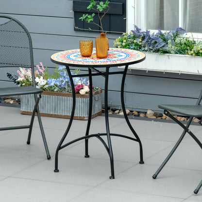 Outsunny Gartentisch Ø60 cm, Wetterfest Balkontisch aus Metall, Esstisch Outdoor, Campingtisch Beistelltisch, rund Terrassentisch für Garten Terrasse Balkon Rot+Blau+Weiß