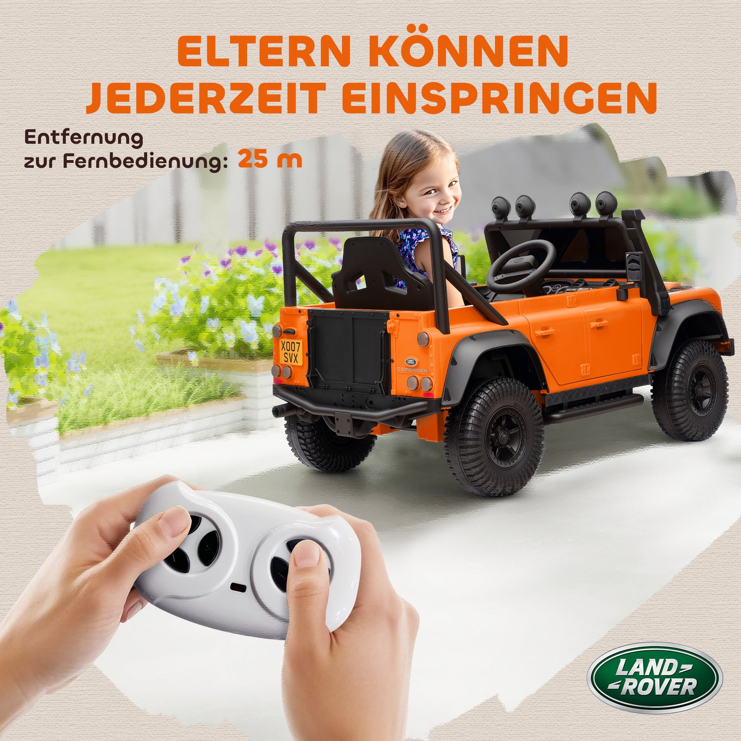 AIYAPLAY Kinder-Elektroauto, 12V Batterie-Betrieb, Fernbedienung, Musik-Funktion, Hupe, LED-Lichter, Orange