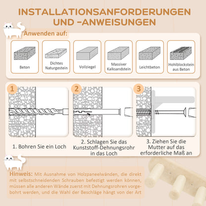 PawHut Katzentreppen-Set, Wand- und Deckenmontage, für Katzen bis 5 kg, Beige