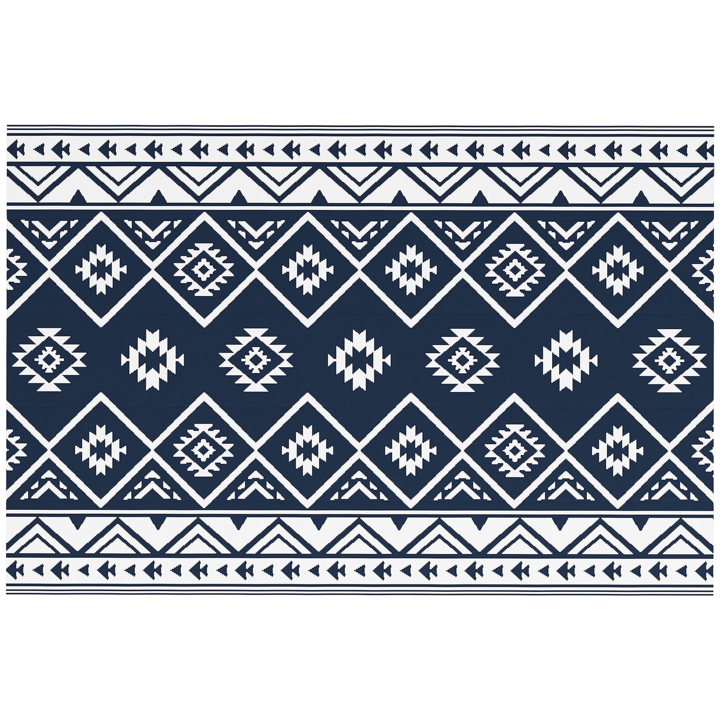 Outsunny Outdoorteppich Terrassenteppich, wetterbeständig, modernes Design, 182 cm x 274 cm x 0,3 cm, Schwarz + Weiß