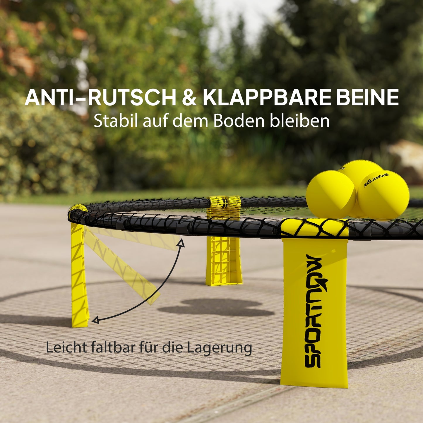 SPORTNOW Roundnet Set Spieleset mit Spielnetz 3 Bällen Tragetasche Ballpumpe Spikeball Set Ø92 x 20 cm Gelb