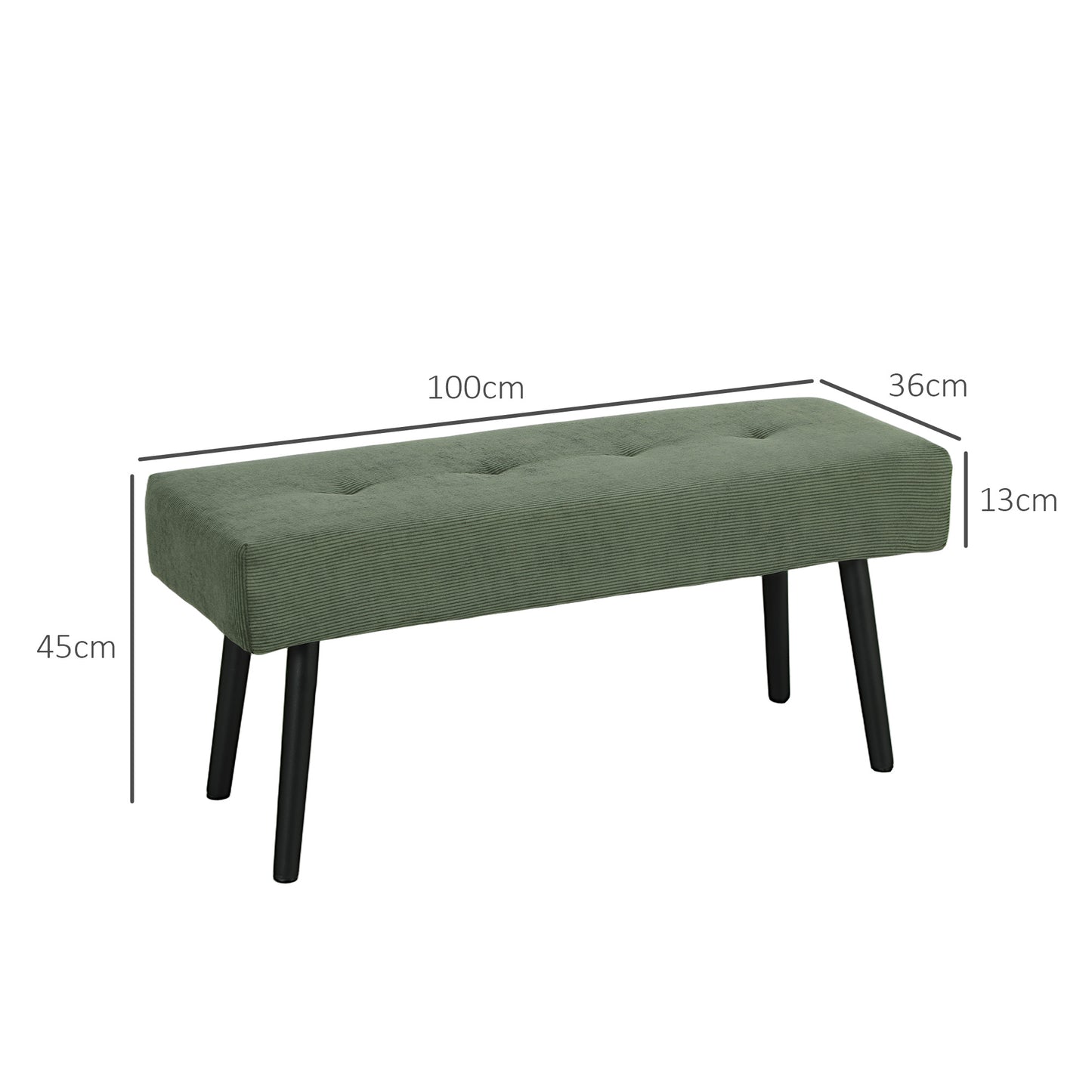 HOMCOM Sitzbank Polsterbank mit Cordbezug, Bettbank mit Metallbeine, Schuhbank 100 x 36 x 45 cm Grün