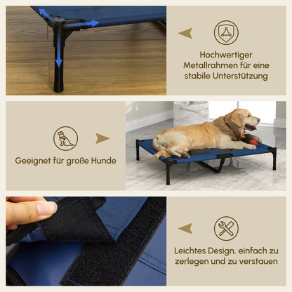 PawHut Hundebett Hundeliege Outdoor Katzenbett Haustierbett Schlafplatz Metall 600D Oxford-Gewebe Blau 91,5 x 76,2 x 18 cm