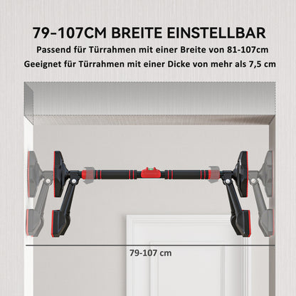 SPORTNOW Klimmzugstange, verstellbar 81-107cm, Wasserwaage, 6-Punkt-Unterstützung, Metall, Schwarz/Rot