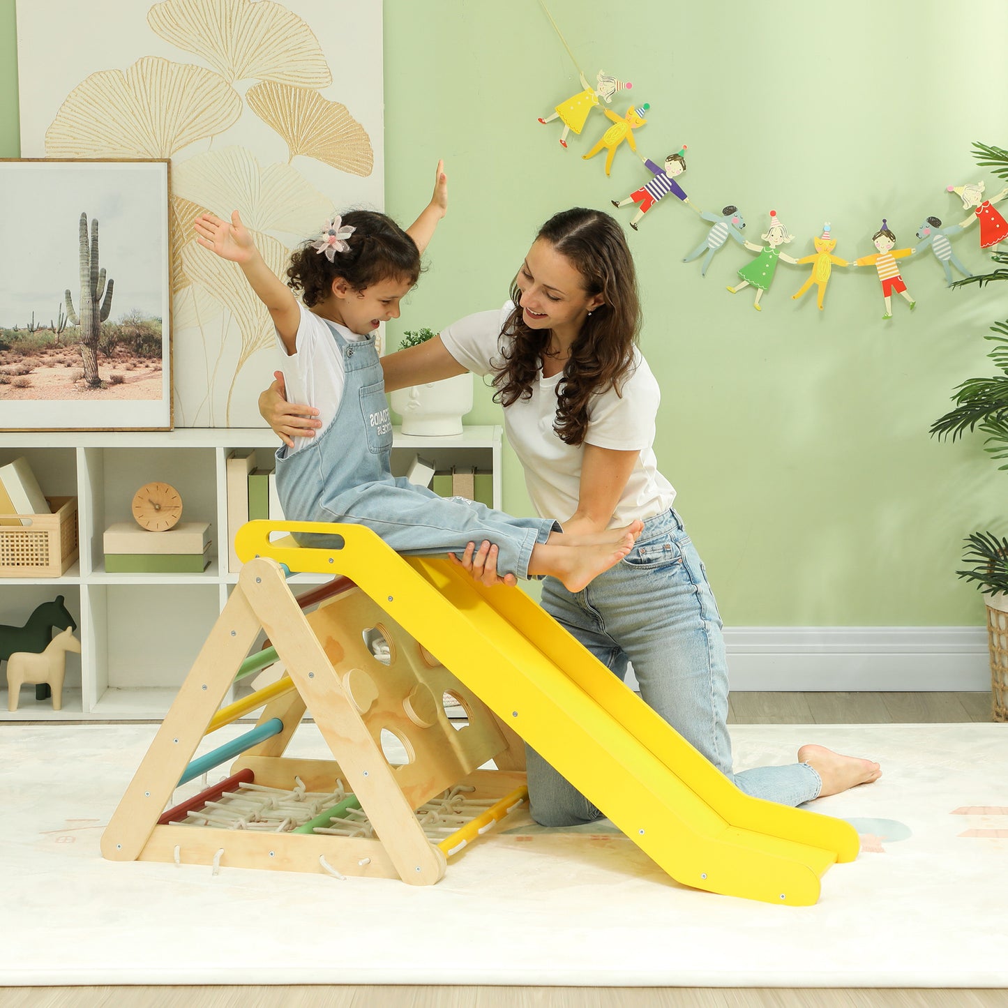 AIYAPLAY Klettergerüst, 4-in-1, mit Leiter, Seilleiter, Rutsche, Kletterwand, Indoor, für Kinder 1,5 bis 4 Jahre