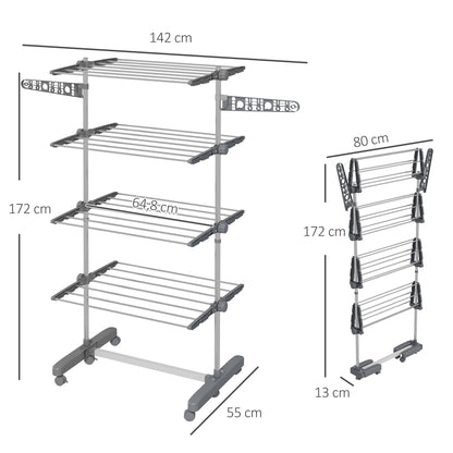 HOMCOM Wäschenständer Wäschetrockner 5 Ebenen، klappbar، نظام بنقرة واحدة، 142 سم × 55 سم × 1 72 سم، Grau + Silber