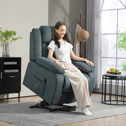 HOMCOM Aufstehsessel mit weichem Bezug, Recliner-Sessel mit Fernbedienung und Seitentaschen, Grau