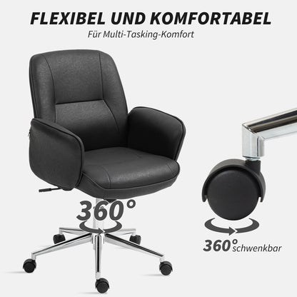 Vinsetto Bürostuhl, höhenverstellbar, atmungsaktiver Bezug, Wippfunktion, bis 120 kg, Schwarz