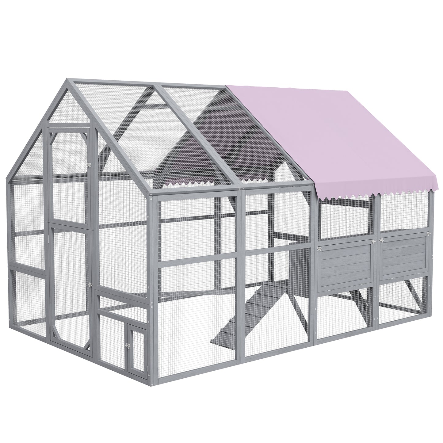PawHut Hühnerstall Hühnerhaus Hühnerhütte, begehbar, wetterbeständig, 280 x 185,5 x 188 cm, Grau