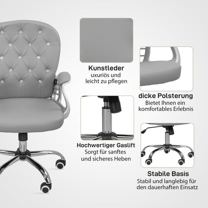 Vinsetto Bürostuhl, Ergonomisch Schreibtischstuhl mit Armlehne, Gepolsterter Rückenlehne Hellgrau