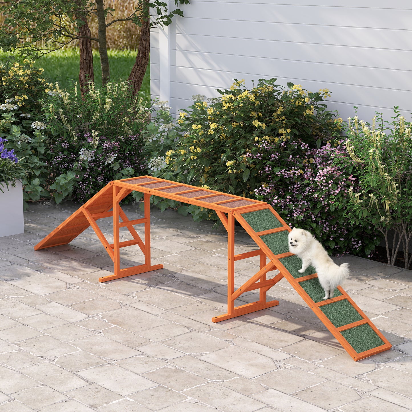 PawHut Agility Hunderampe, Parcours, rutschfest, wetterfest, Holz, 335 x 55 x 60 cm, Orange