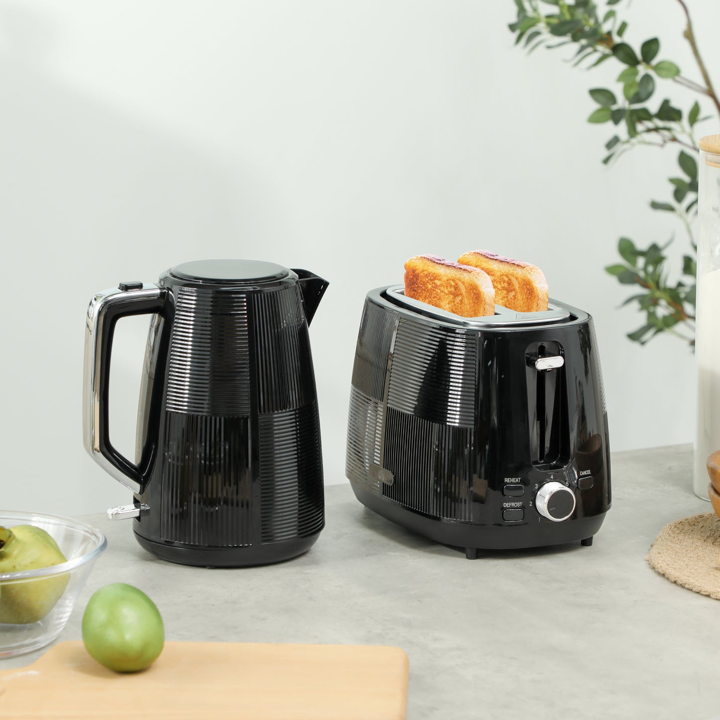 HOMCOM Wasserkocher- und Toaster-Set, 1,7 L, verschiedene Funktionen, Edelstahl, Schwarz
