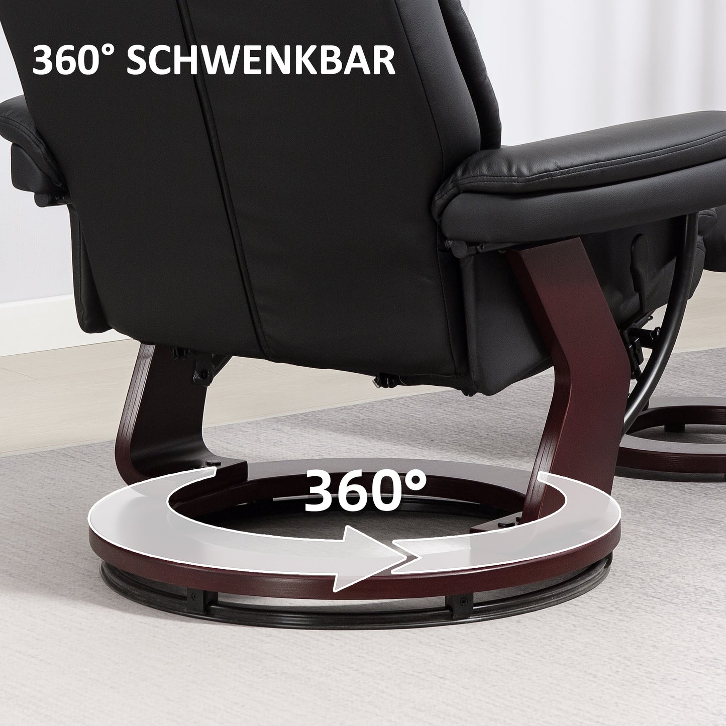 HOMCOM Relaxsessel mit Fußhocker, Verstellbarer Sessel, Kunstleder-Bezug, Polstersessel mit klappbarer Rückenlehne, Schwarz