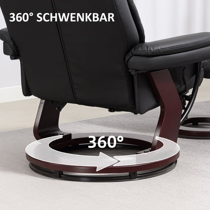 HOMCOM Relaxsessel mit Fußhocker, Verstellbarer Sessel, Kunstleder-Bezug, Polstersessel mit klappbarer Rückenlehne, Schwarz