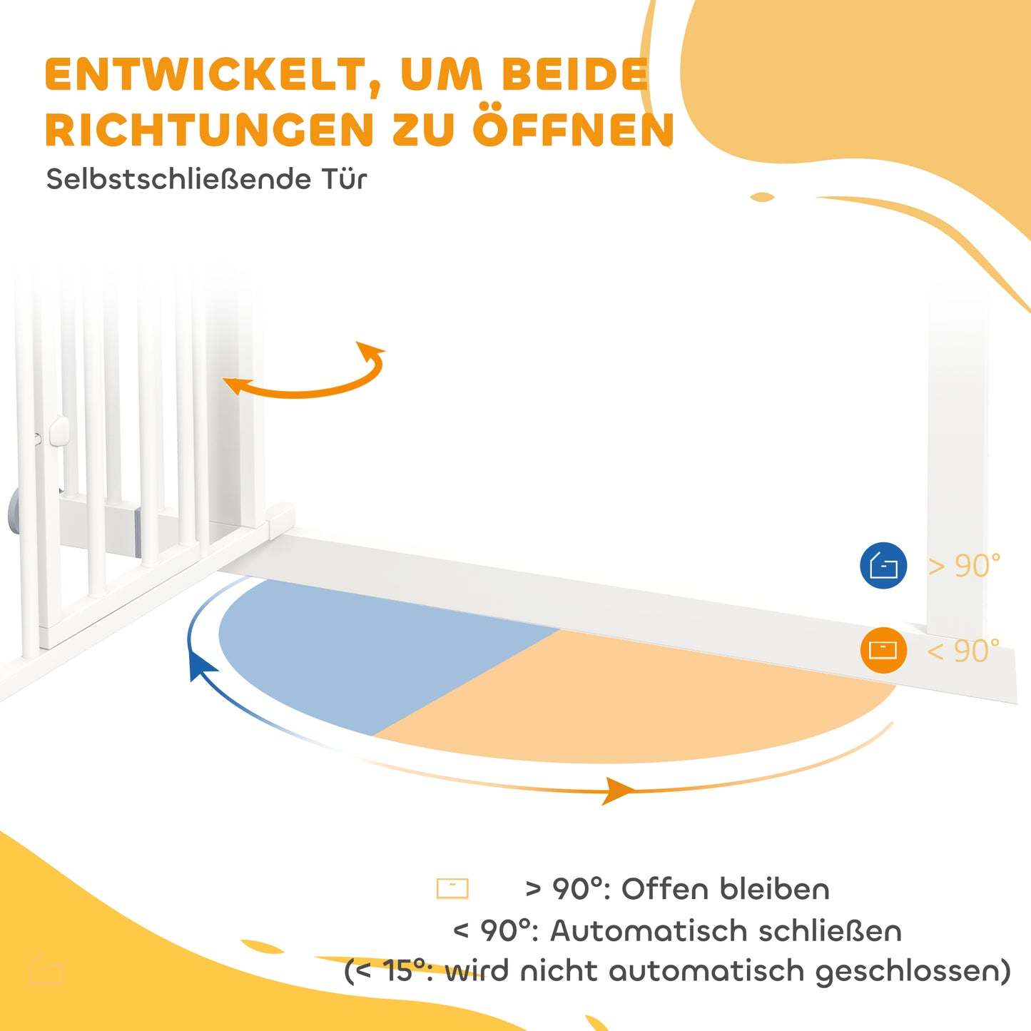 PawHut Hunde-Absperrgitter, doppelte Verriegelung, selbstschließende Tür, 104 cm hoch, Stahl, Weiß