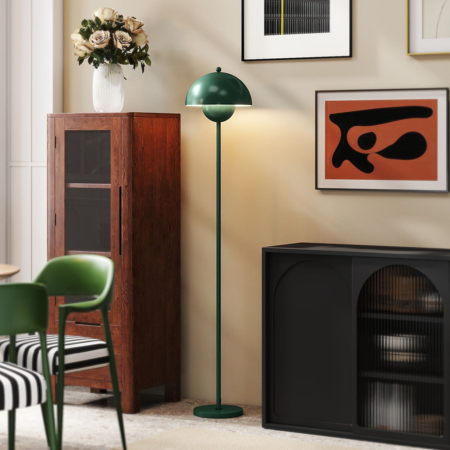 HOMCOM Stehlampe, runder Schirm, Fußschalter, langes Kabel, eleganter Look, Stahl, Grün