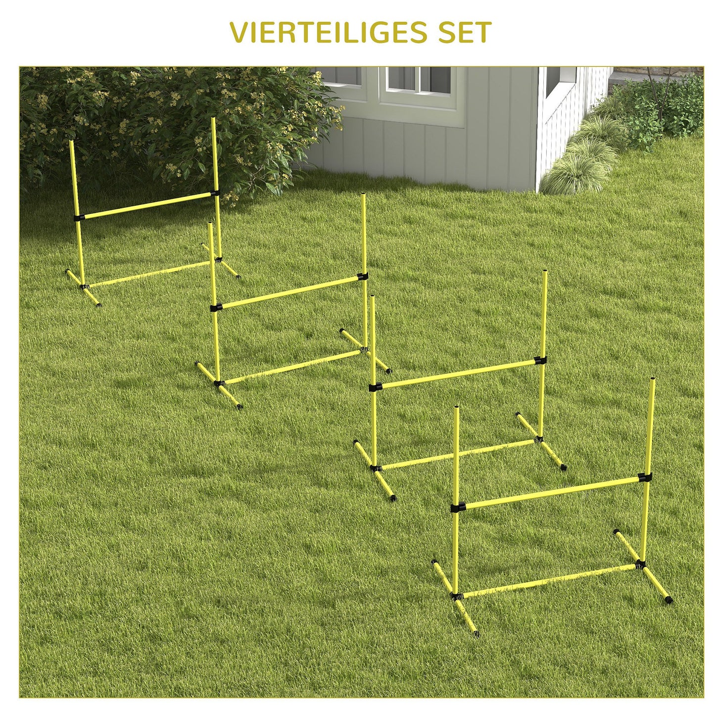 PawHut Hunde Agility-Set, Hürden/Slamonstangen/Bodenstangen, Tragetasche, robust, Gelb