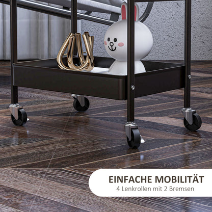 HOMCOM Mehrzweckwagen Rollwagen Küchenwagen, 3 Regale, 4 Rollen, 53,5 cm x 30,5 cm x 75 cm, Schwarz