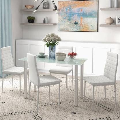 HOMCOM 5-tlg. Essgruppe Sitzgruppe Esstisch mit 4 Stühlen, modernes Design, Glastisch, Weiß