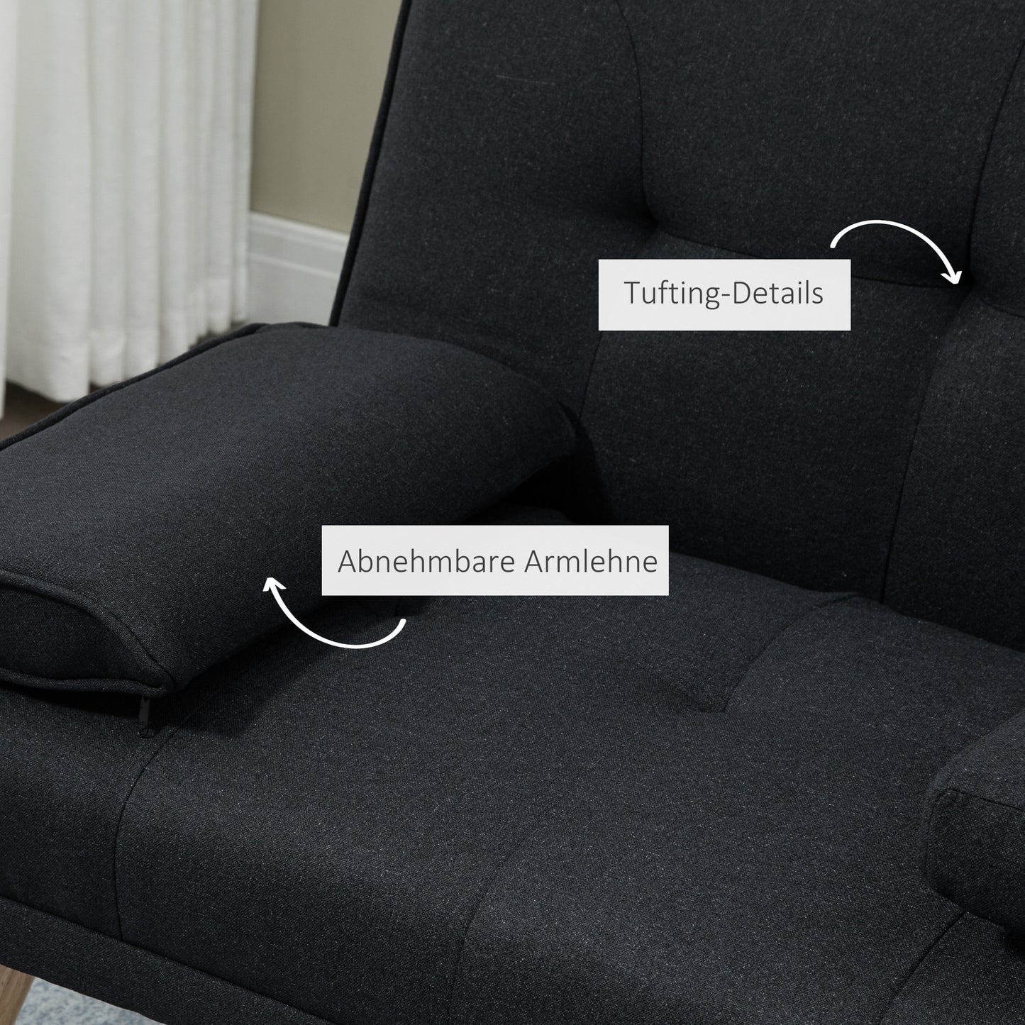 HOMCOM Schlafsofa, Gästebett, verstellbare Rückenlehne, klappbarer Tisch, 181x77x78 cm, Schwarz