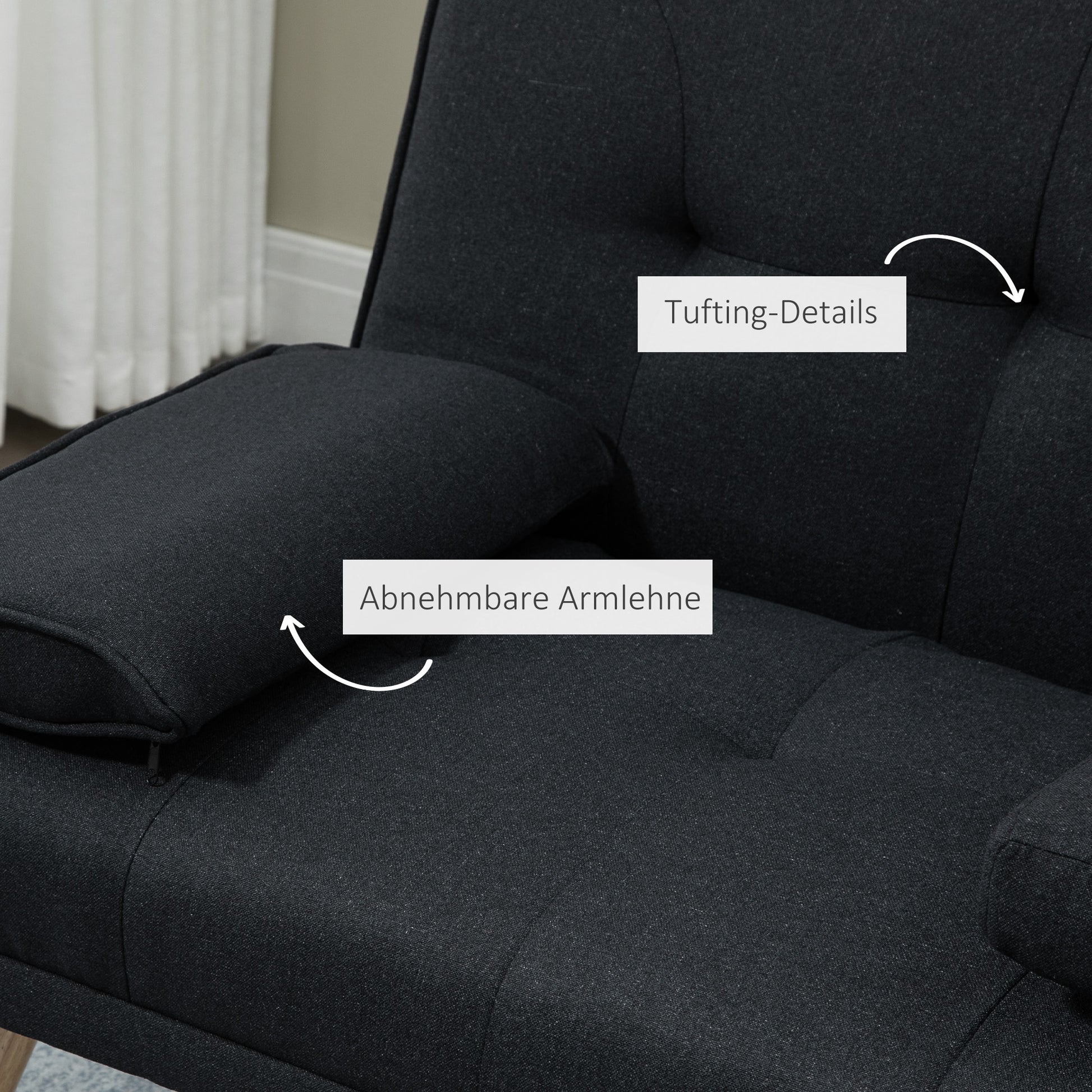 HOMCOM Schlafsofa, Gästebett, verstellbare Rückenlehne, klappbarer Tisch, 181x77x78 cm, Schwarz