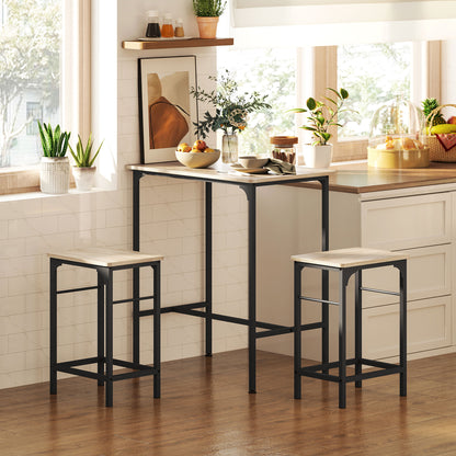 HOMCOM Bartisch Set Bartisch mit Barhocker-Set Esstisch mit 2 Stühlen mit Rutschfestem Fußpolster Naturholz