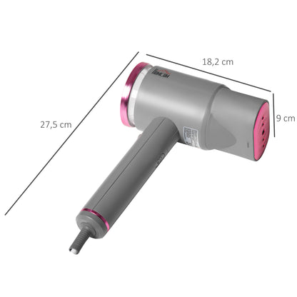 HOMCOM Dampfglätter Dampfbürste Steamer Reisebügeleisen faltbar Kleidung Hemden Dampfbügeleisen mit 160 ml Wassertank 1520 W schnelles Aufheizen Aluminium Kunststoff Grau+Rosa 27,5 x 18,2 x 9 cm