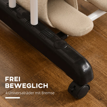 HOMCOM Wäscheständer، 4 Ebenen، klappbar، 4 Rollen mit 2 Bremsen، Metallrahmen، Schwarz، 73 × 64 × 177 سم