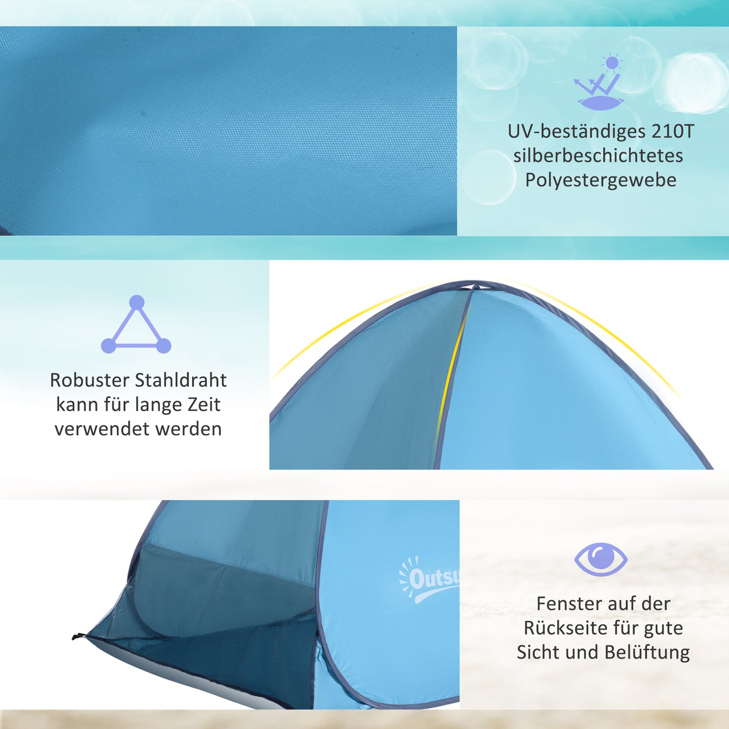 Outsunny Pop-up-Zelt, Strandzelt, Campingzelt, Polyester, 200 x 150 x 119 cm, Blau