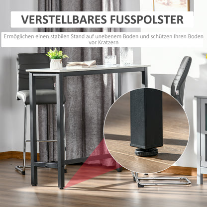 HOMCOM Bartisch in Marmoroptik, Stahlrahmen, Nivellierfüße, 120x40x100 cm, Weiß/Schwarz