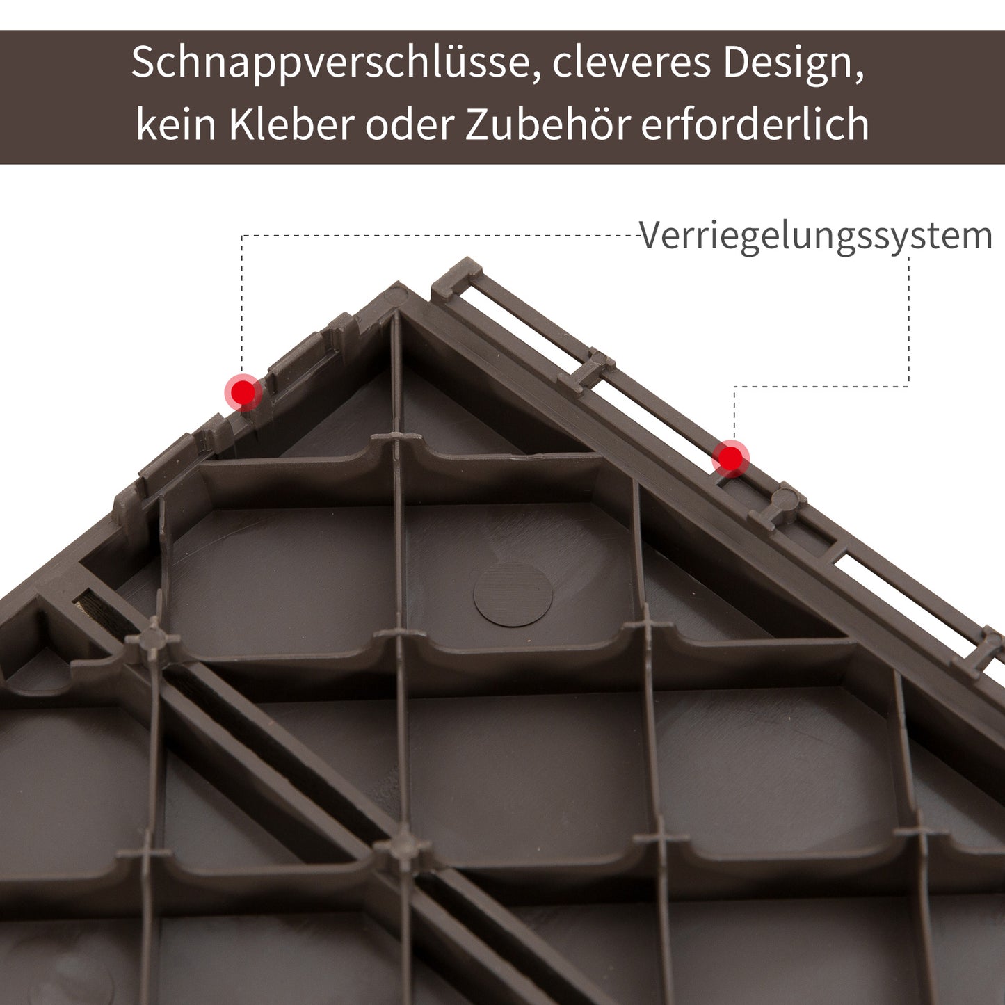 Outsunny Terrassenfliesen 30 x 30 cm 9 Stück 0,81㎡ Klickfliesen Balkonfliesen mit Klicksystem Drainagefunktion Bodenbelag Fliese für Terrasse Balkon Braun