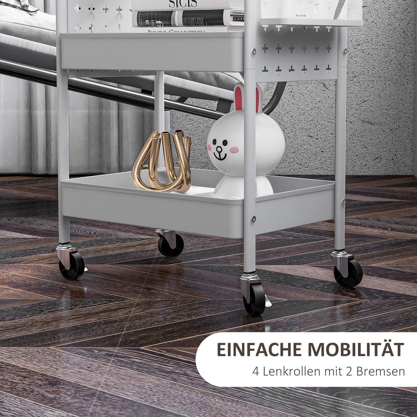 HOMCOM Mehrzweckwagen Rollwagen Küchenwagen, 3 Regale, 4 Rollen, 53,5 cm x 30,5 cm x 75 cm, Weiß
