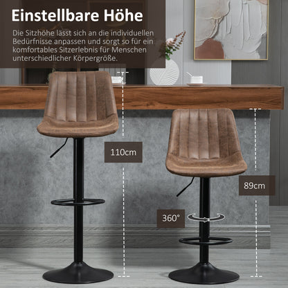 HOMCOM 2er-Set Barhocker من التصميم الرجعي، بالحبر. Fußstütze، höhenverstellbar، Gaslift، Braun + Schwarz