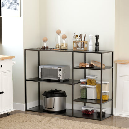 HOMCOM Standregal Bücherregal mit 5 offenen Fächern, Aufbewahrungsregal mit Metallrahmen, Würfelregal für Küche, Wohnzimmer, Schwarz, 120 x 35 x 87,5 سم