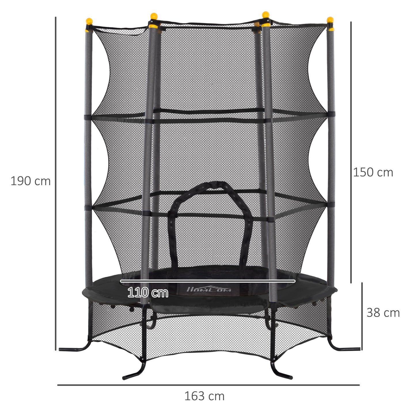 HOMCOM Trampolin für Kinder, Ø163 cm, mit Sicherheitsnetz, In- und Outdoor, Belastung bis 50 kg, Stahl, Kunststoff, Schwarz