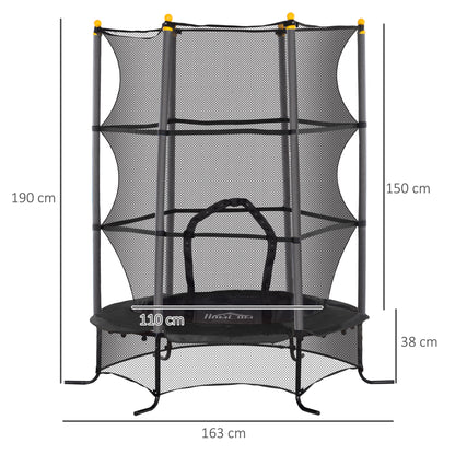 HOMCOM Trampolin für Kinder, Ø163 cm, mit Sicherheitsnetz, In- und Outdoor, Belastung bis 50 kg, Stahl, Kunststoff, Schwarz