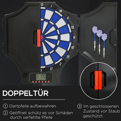 SPORTNOW Dartscheibe, elektronisch, 31 Spiele und 285 Programme, für 8 Spieler, 2 Türen, 6 Pfeile, Sound, schwarz, 83 x 45 x 4 cm