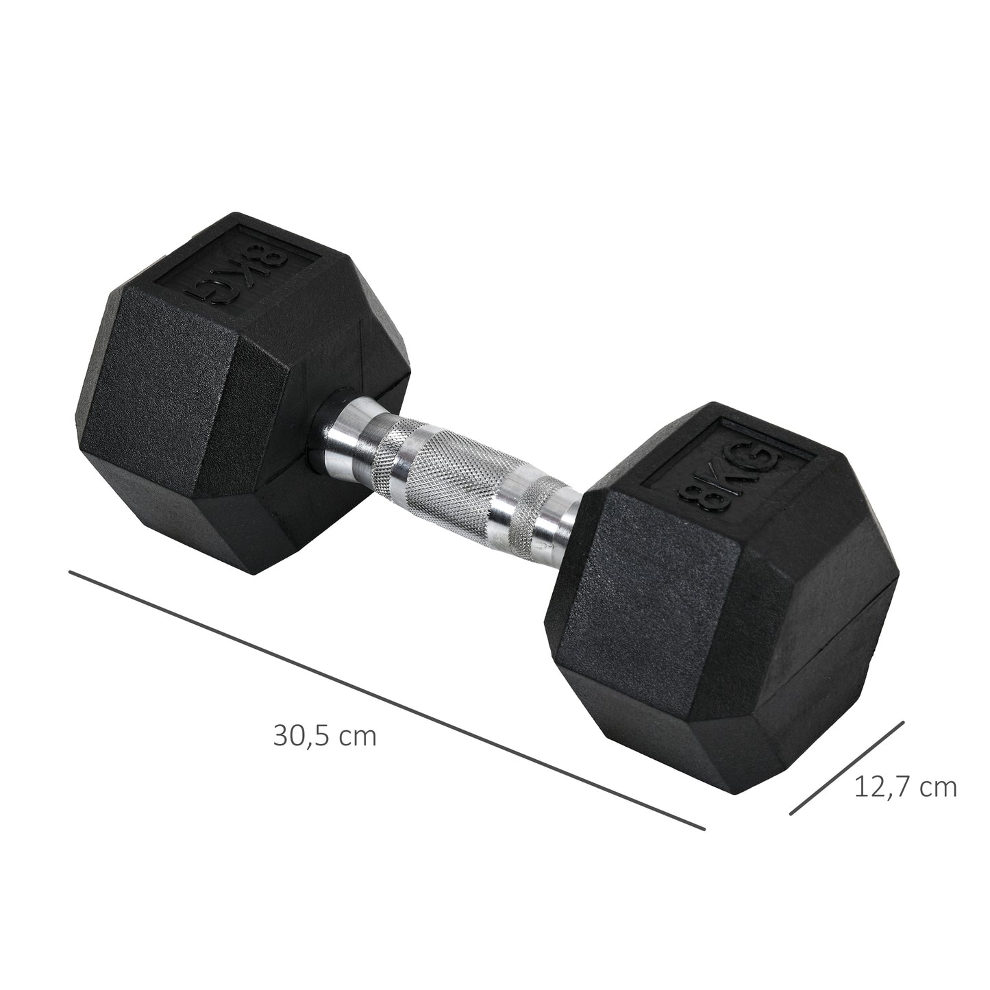 HOMCOM Hexagon Kurzhantel Gusseisen Hantel Gummi-Hantel Griff gerändelt Gewichte Metall Gummi schwarz 2 x 8 KG