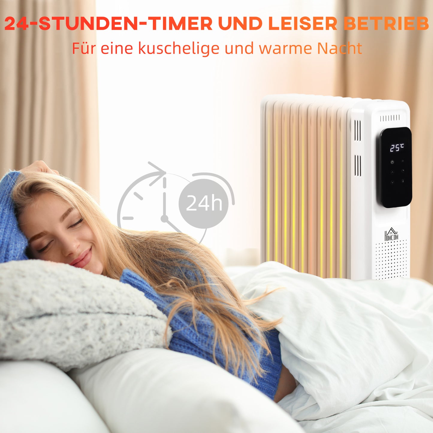 HOMCOM Ölheizung, 3 Heizstufen, شاشة تعمل باللمس, 15-35 درجة مئوية, 2000 واط, Stahl, weiß, 42,5 x 24 x 63 سم