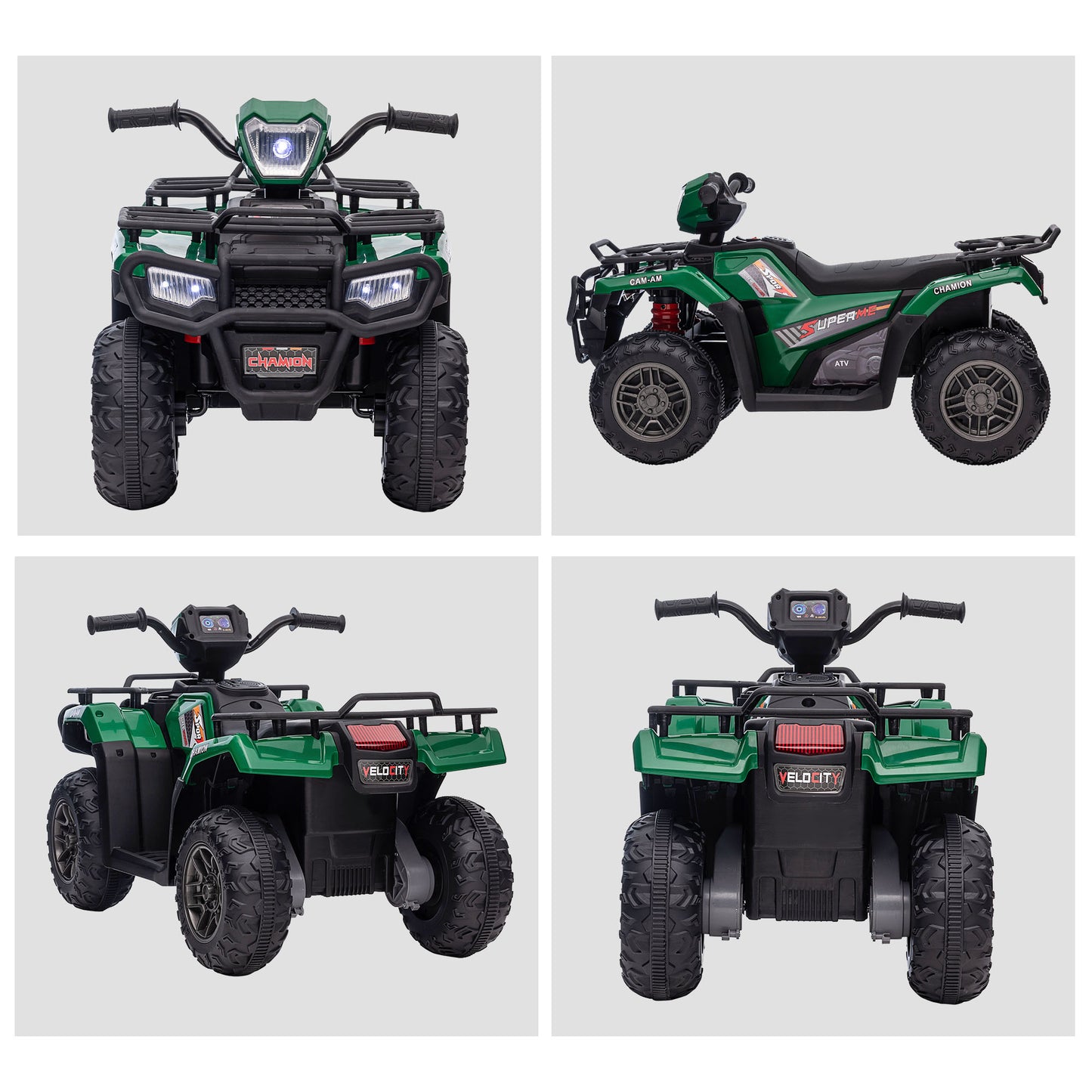 HOMCOM Kinder-Elektroquad, max. 4 km/h, ab 3 Jahren, LED-Scheinwerfer, Musikanschluss, schwarz+grün 88 x 45 x 50 cm