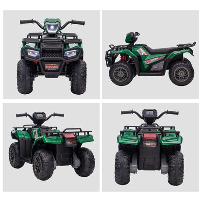 HOMCOM Kinder-Elektroquad, max. 4 km/h, ab 3 Jahren, LED-Scheinwerfer, Musikanschluss, schwarz+grün 88 x 45 x 50 cm