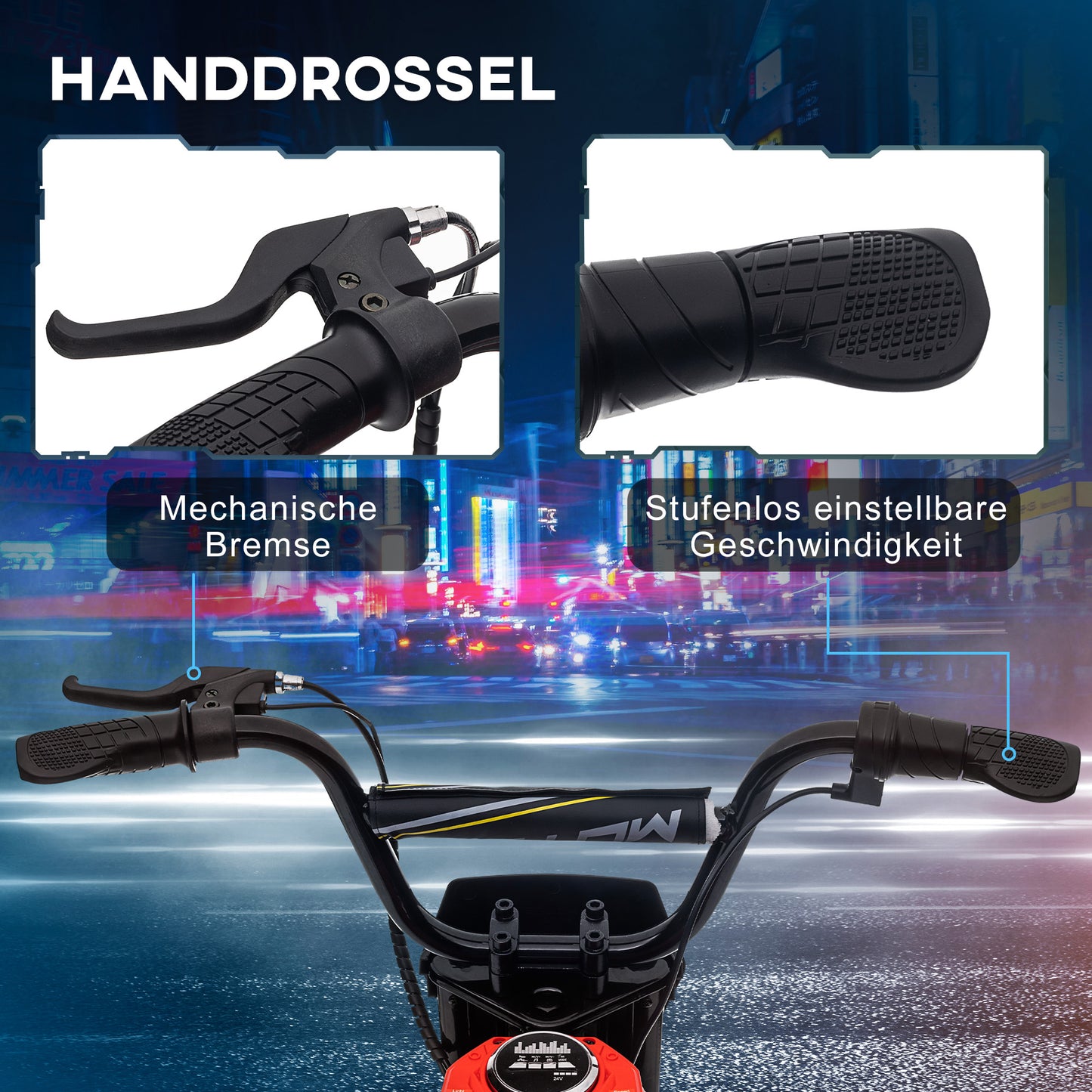 HOMCOM Elektro-Motorrad für Kinder, 24V Kindermotorrad mit Hupe, Leuchte, mit Drehgriff-Gashebel, 8-16 km/h, 8-12 Jahre, Rot