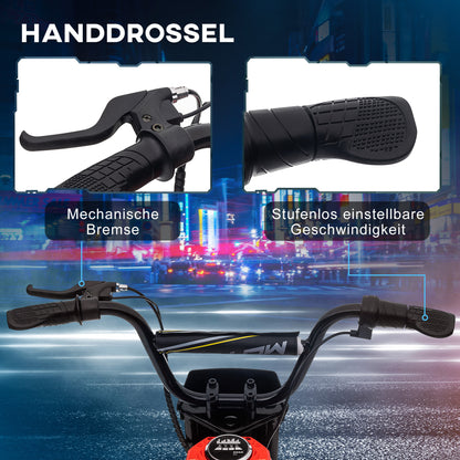 HOMCOM Elektro-Motorrad für Kinder, 24V Kindermotorrad mit Hupe, Leuchte, mit Drehgriff-Gashebel, 8-16 km/h, 8-12 Jahre, Rot