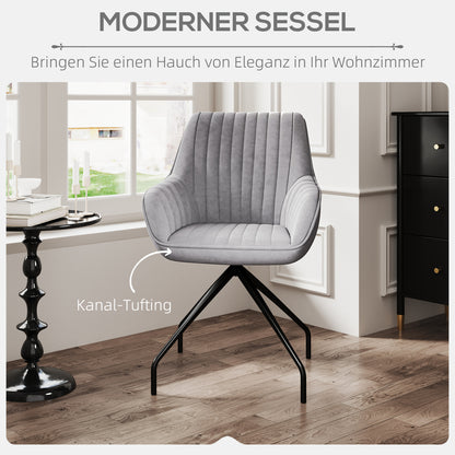 HOMCOM Drehbarer Armstuhl, Moderner Akzentsessel mit Metallbeinen für Wohnzimmer, Schlafzimmer, Büro, Grau