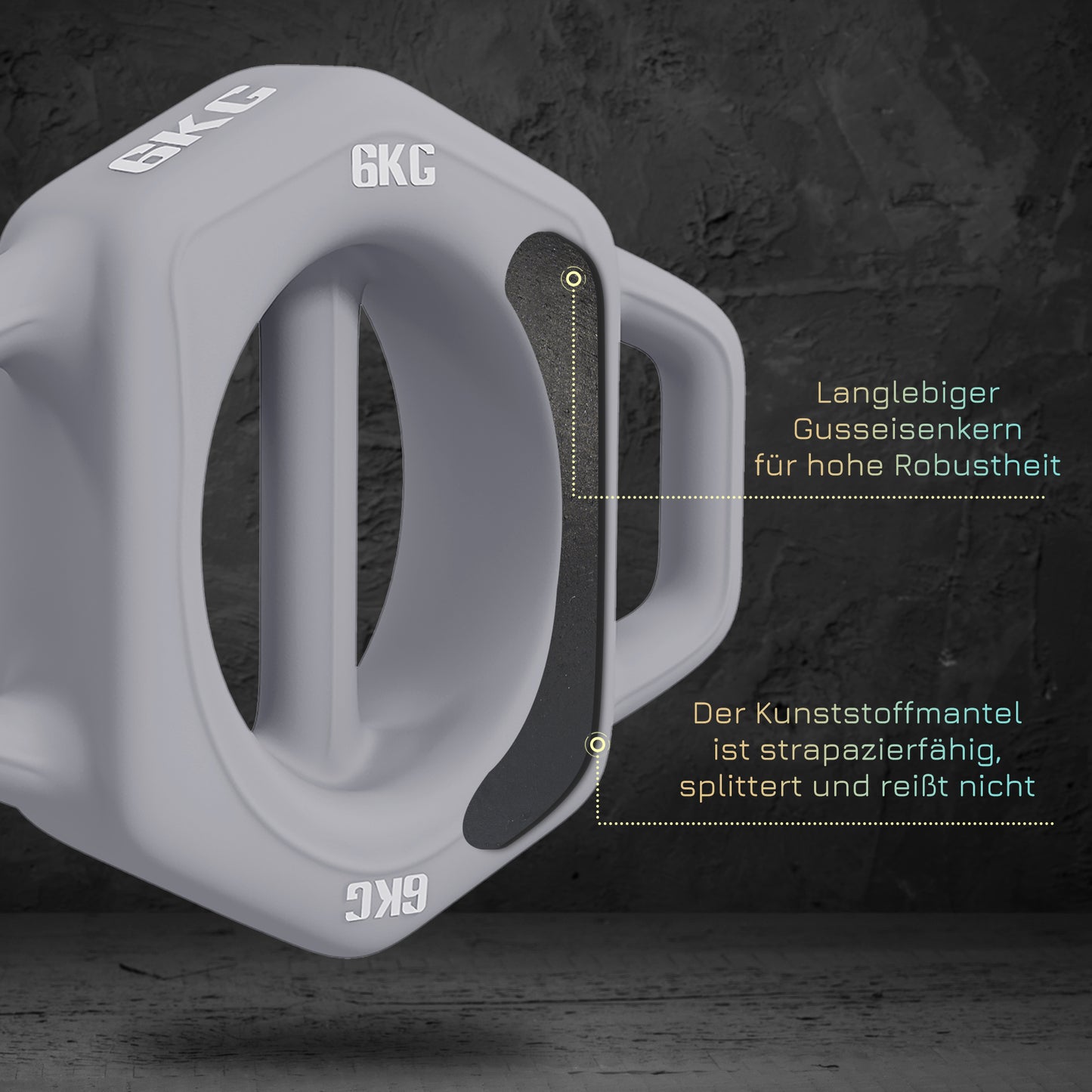 SPORTNOW 3-in-1 Multifunktionshantel, 6 kg, rutschfest, geruchsarm, Kunststoffmantel, Eisenkern, grau