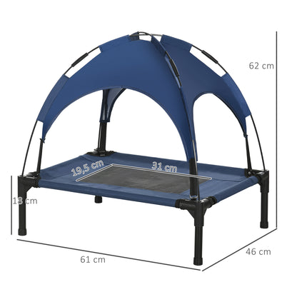 PawHut Haustierbett Outdoor-Hundebett, wetterbeständig, mit Baldachin, 61cm x 46 cm x 62 cm, Blau + Schwarz