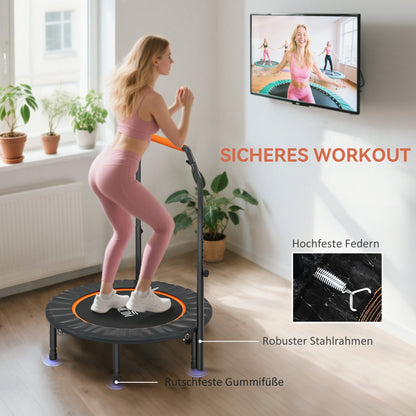 HOMCOM Fitnesstrampolin, klappbar, verstellbarer Haltegriff, Ø102 x 123H cm, bis 100 kg, Schwarz