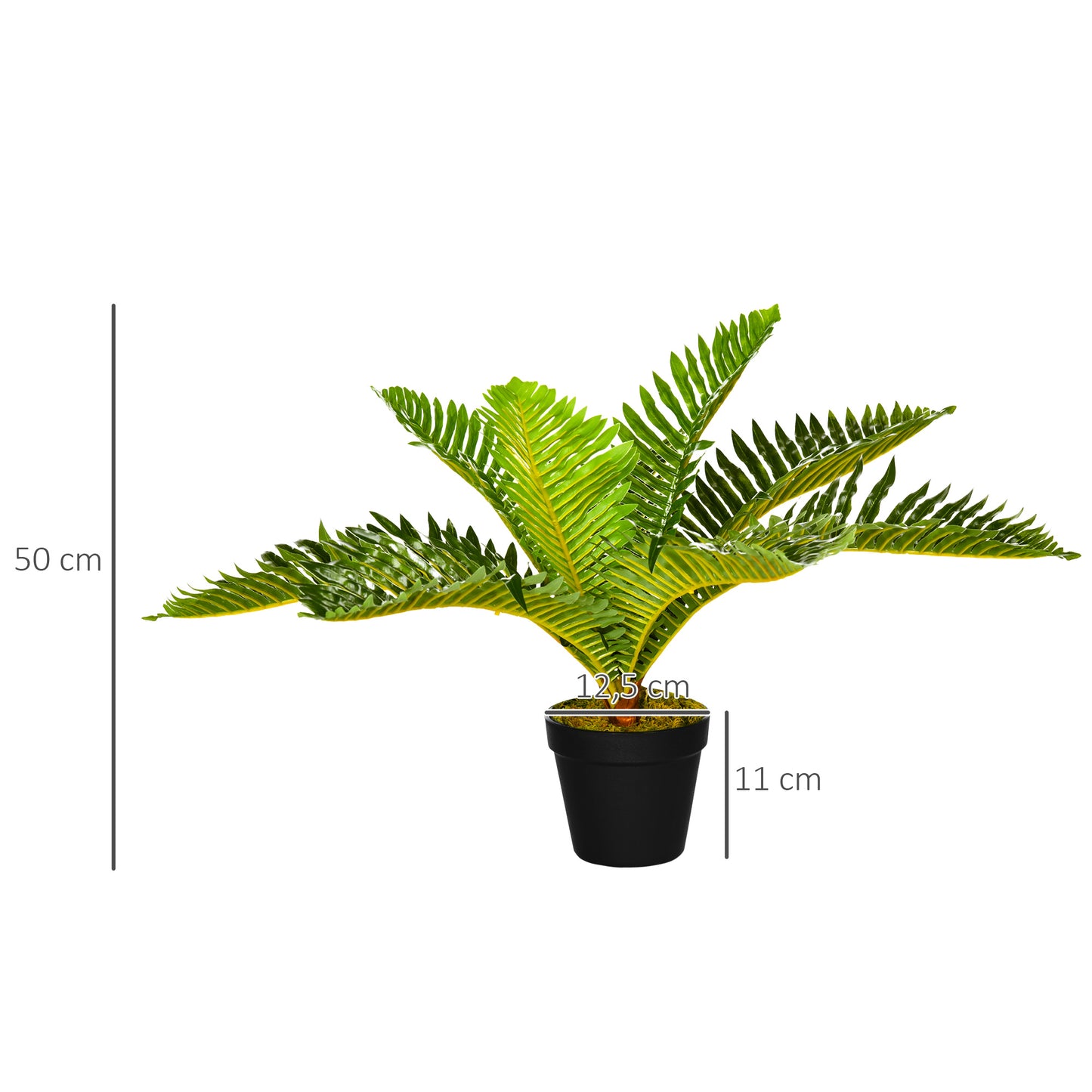 HOMCOM Kunstpflanze, Tropische Palme, inkl. Übertopf, 50 cm, Grün + Schwarz