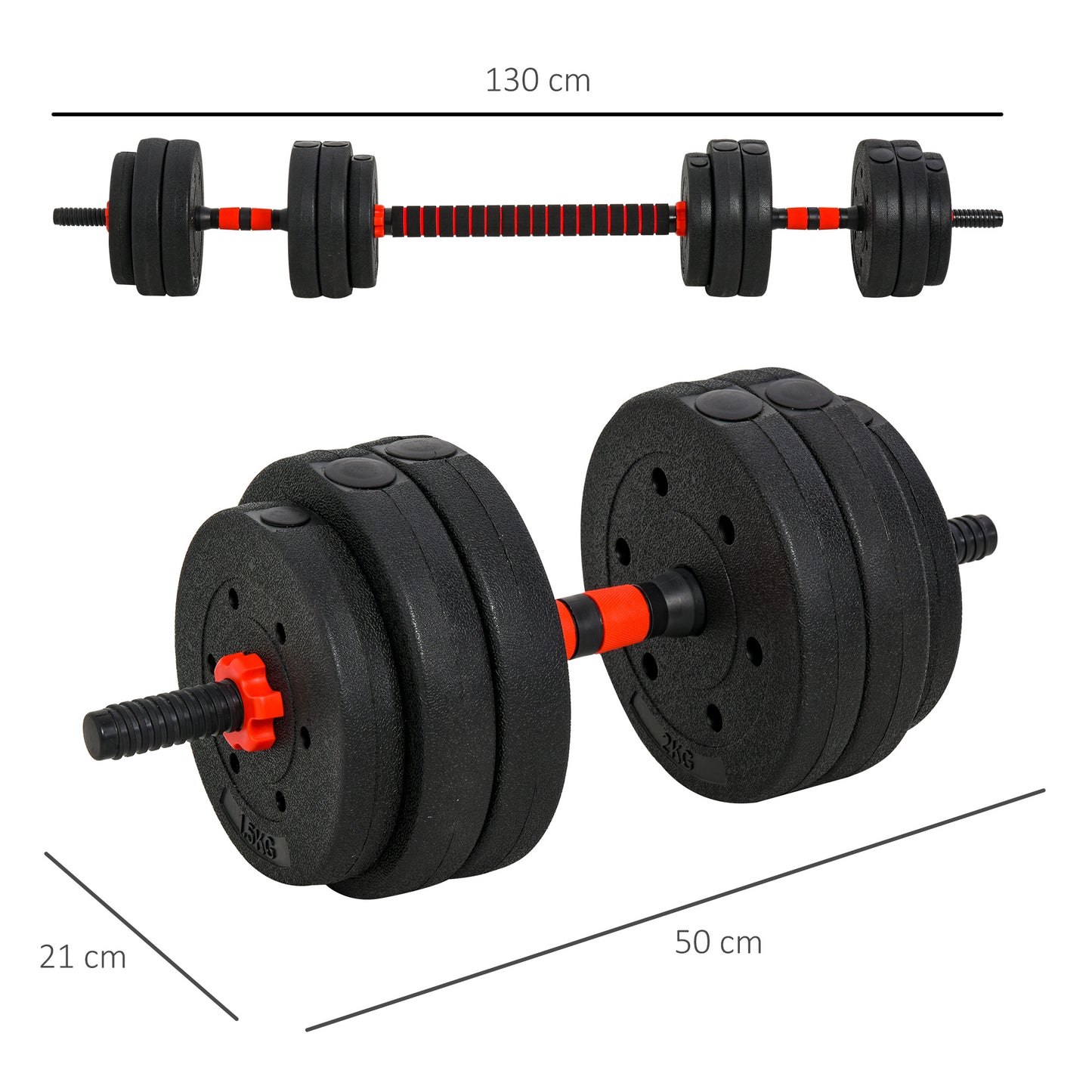 HOMCOM 2 in 1 Hanteln Set 25 kg verstellbare Kurzhantel & Langhantel professionell Dumbbell Krafttraining und Gewichtheben für Zuhause Fitness