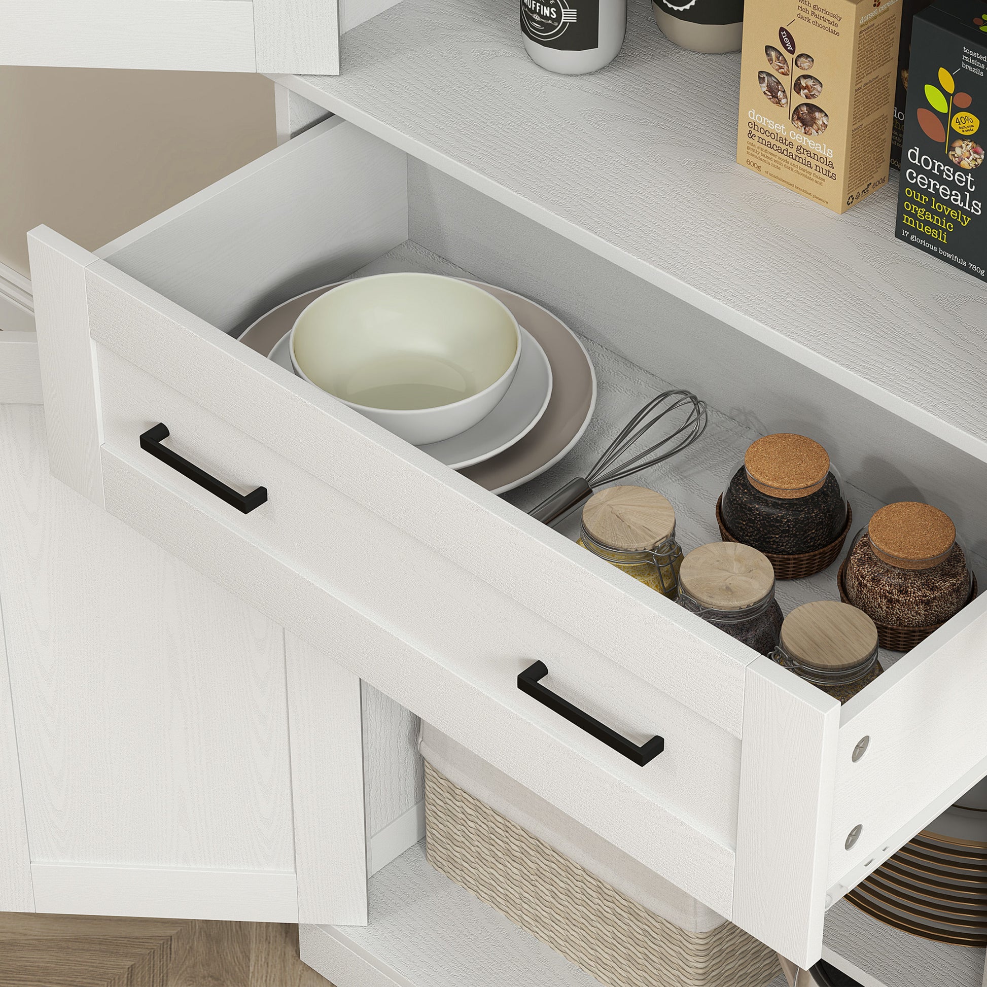 HOMCOM Küchenschrank, Buffet, Acrylfront, Schubladen, 76 x 40 x 182,5 cm, Cremeweiß